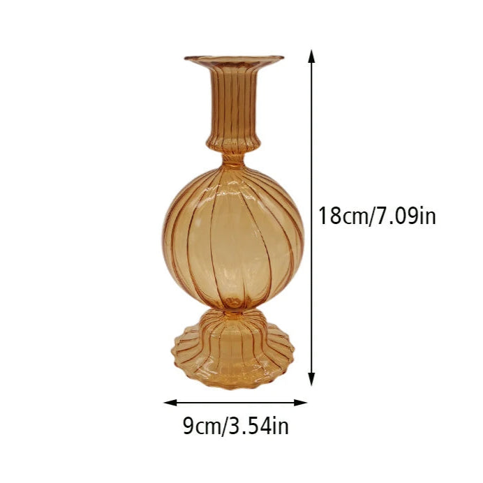 bougeoir verre boule strie marron