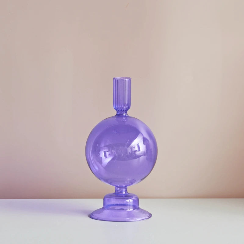 bougeoir verre boule violette