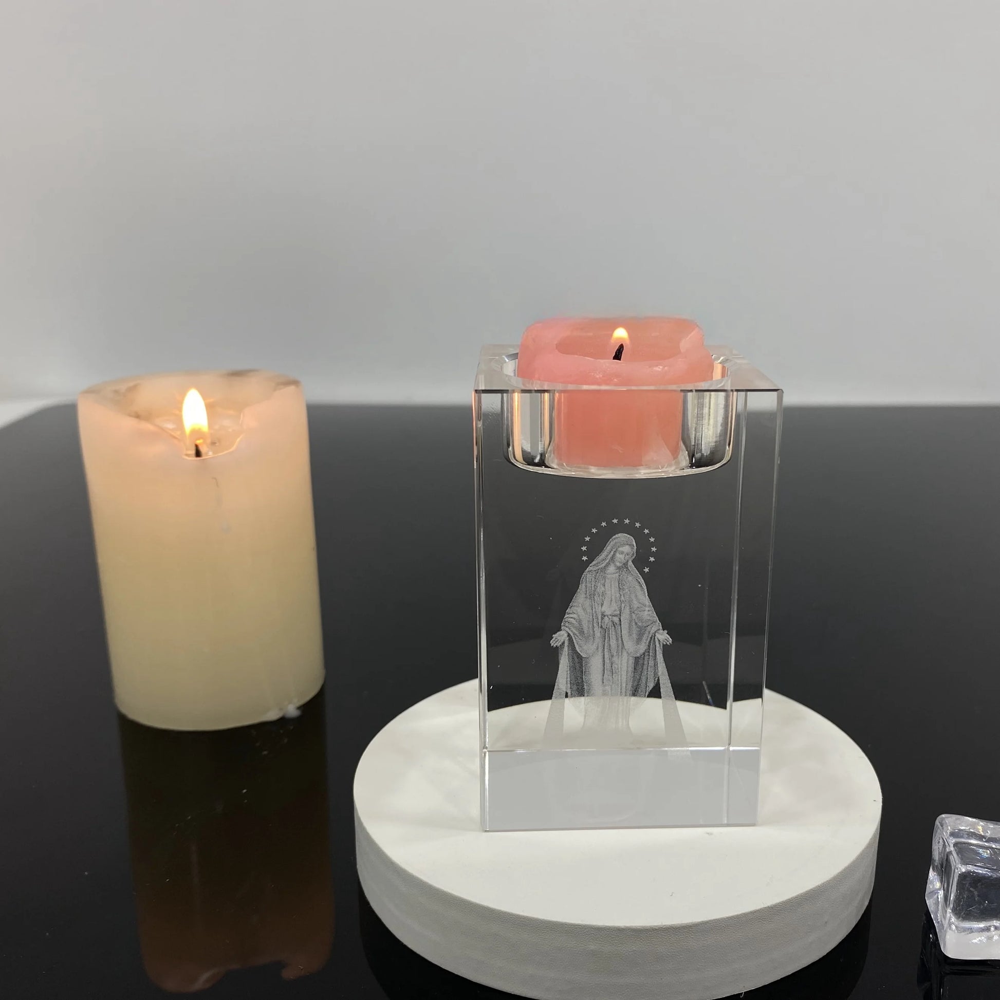 bougeoir verre carre vierge marie
