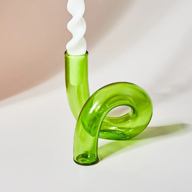 bougeoir verre escargot vert d'eau