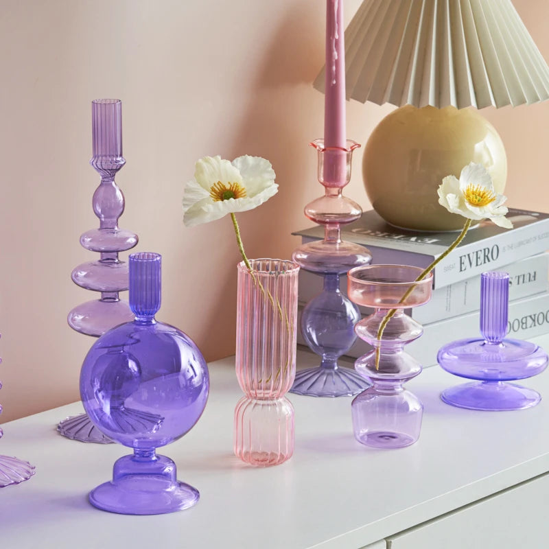 bougeoir verre lila violet