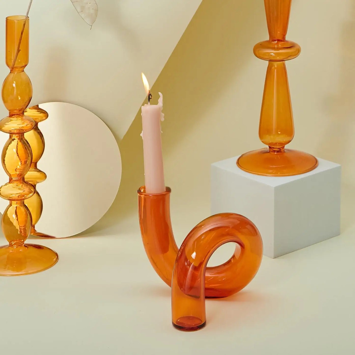 bougeoir verre orange escargot - Esprit Chandelier