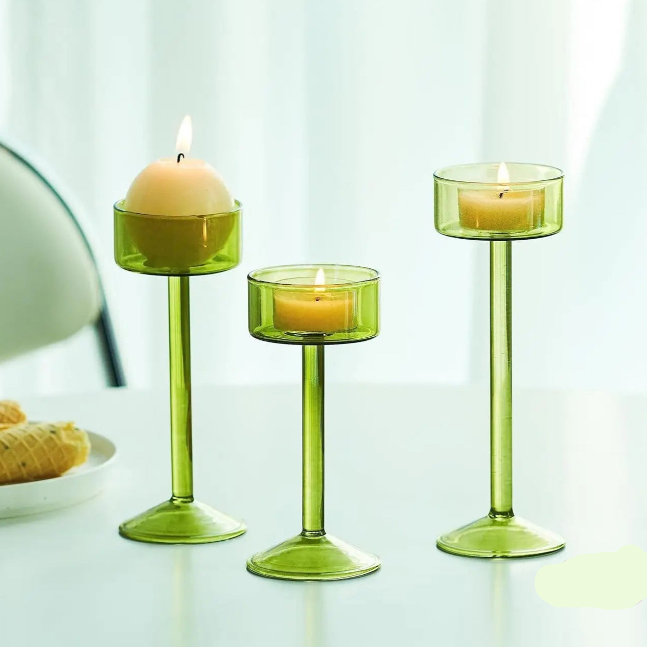 bougeoir verre pied vert