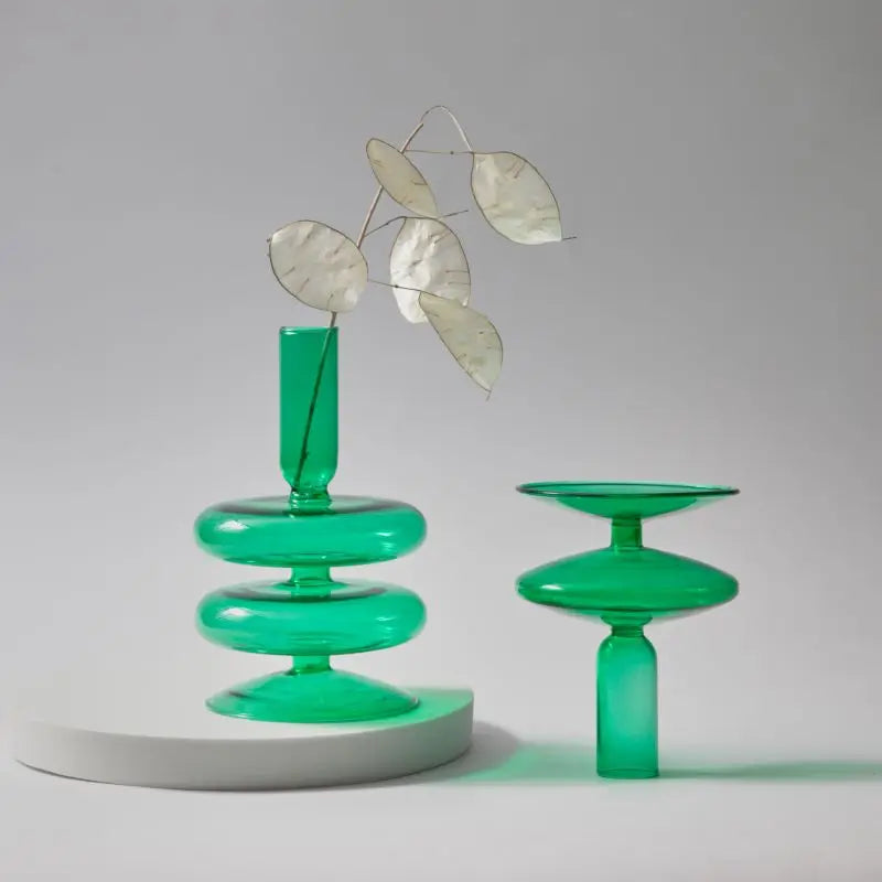 bougeoir verre vert anneaux - Esprit Chandelier