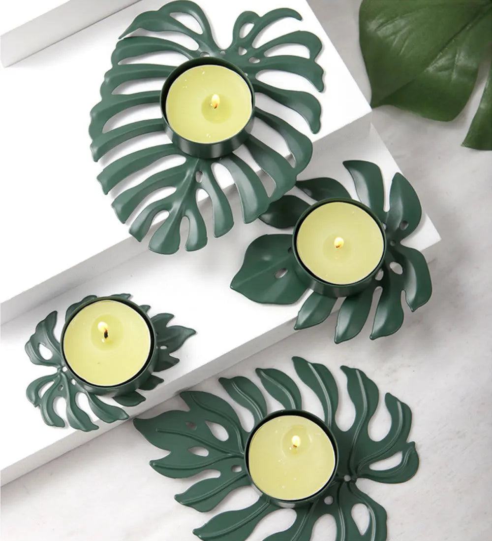 bougeoir vert plante metal - Esprit Chandelier