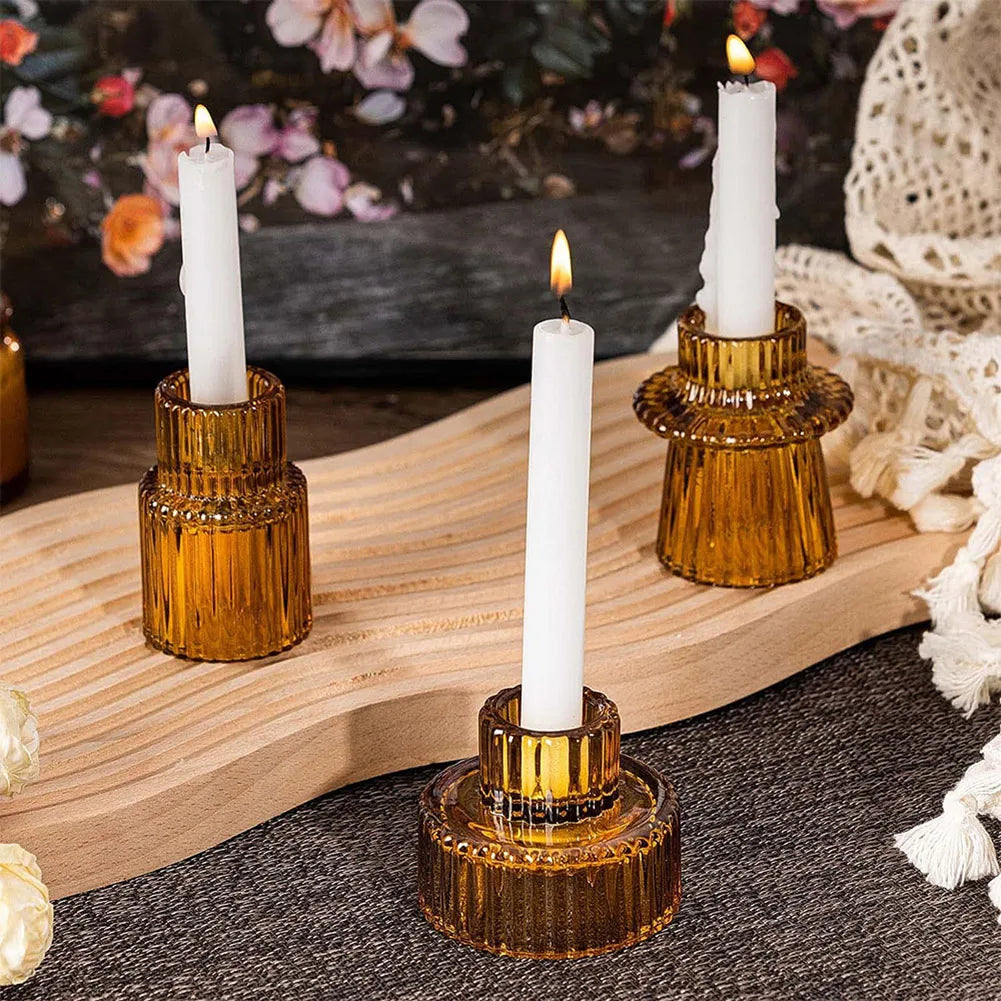 bougeoir vintage verre ambre