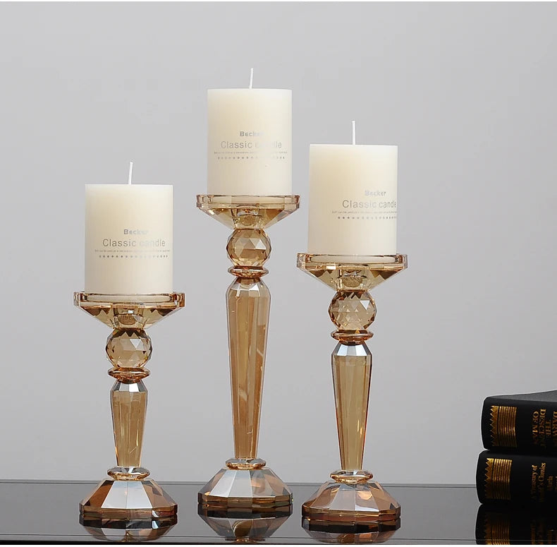 bougeoirs cristal fuselé champagne - Esprit Chandelier