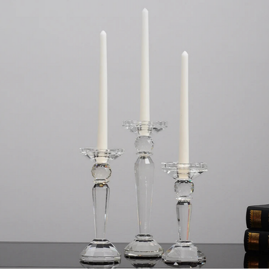 bougeoirs cristal fuselé transparent chandelles - Esprit Chandelier