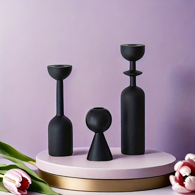 bougeoirs noirs seventies bois - Esprit Chandelier