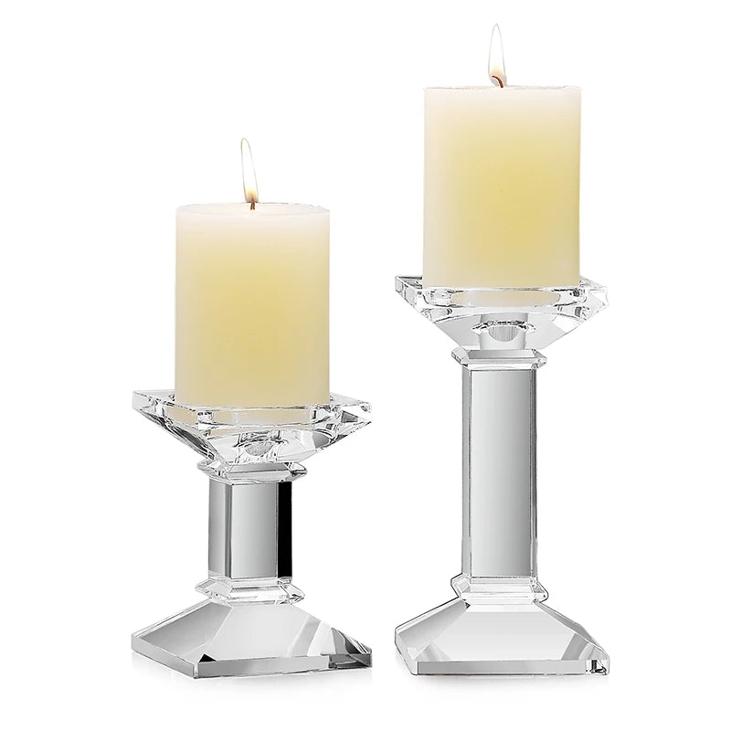 bougeoirs pied carre cristal