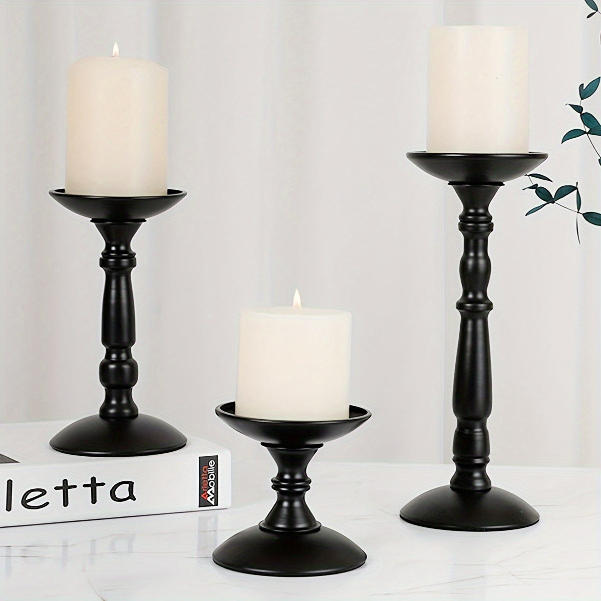 bougeoirs piliers noirs - Esprit Chandelier