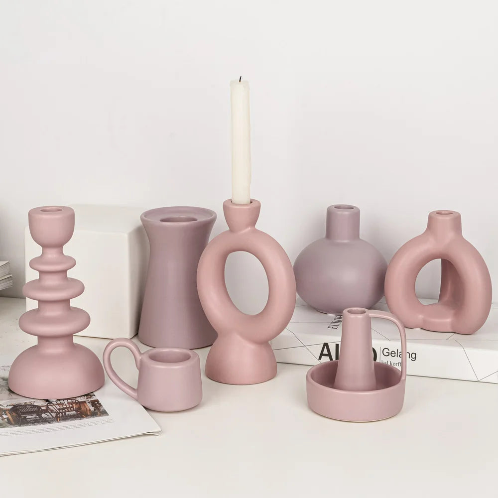 bougeoirs roses céramique - Esprit Chandelier