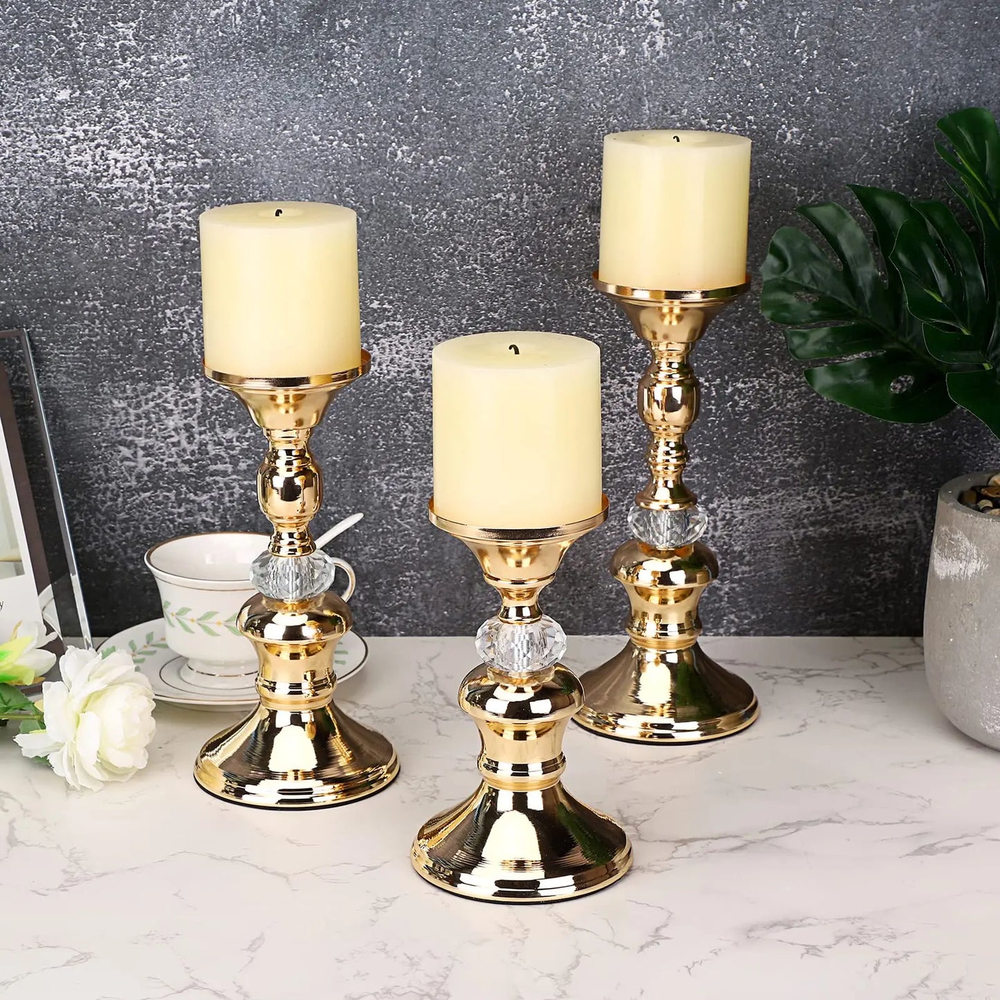 bougeoirs verre dore - Esprit Chandelier