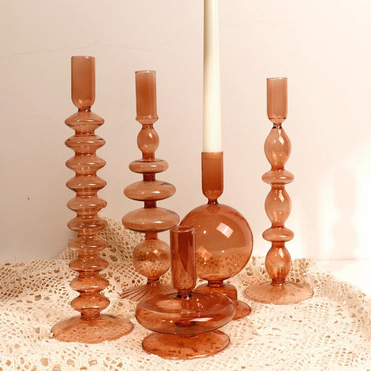 bougeoirs verre marron