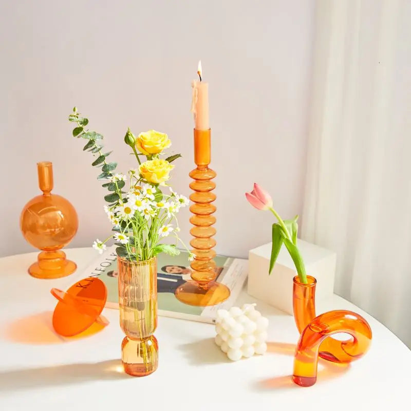 bougeoirs verre orange