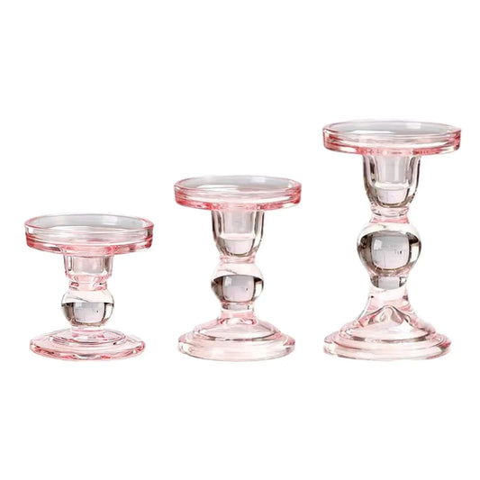 bougeoirs verre pilier rose
