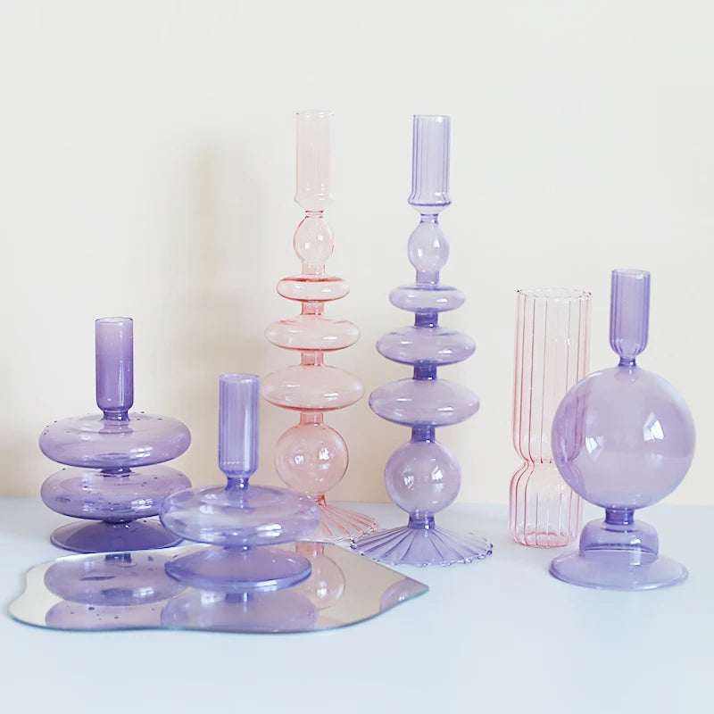 bougeoirs verre violet - Esprit Chandelier