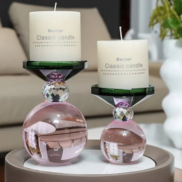 bougeoirs vert rose cristal - Esprit Chandelier