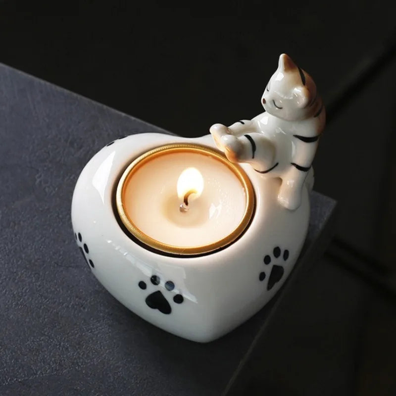 bougie chat coeur ceramique - Esprit Chandelier