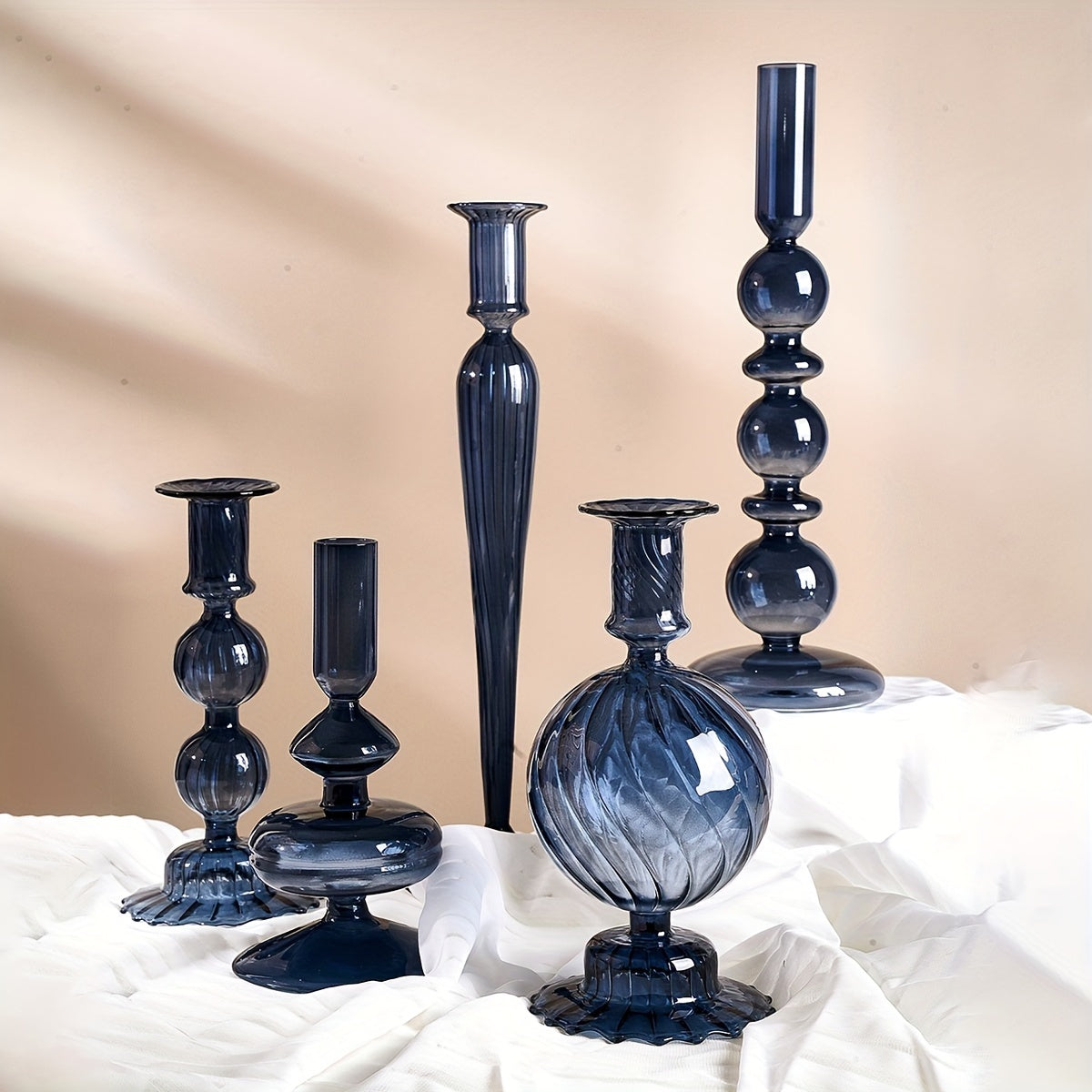 chandelier bougeoir verre bleu petrole