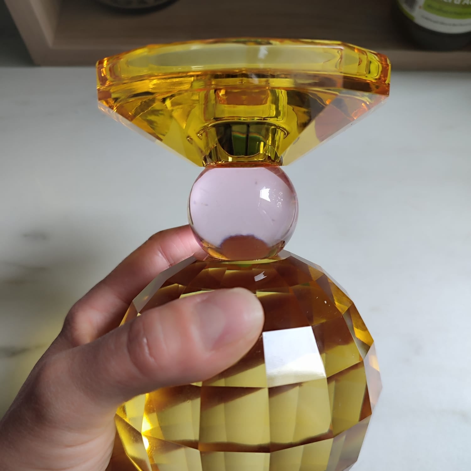 grand bougeoir jaune rose cristal - Esprit Chandelier