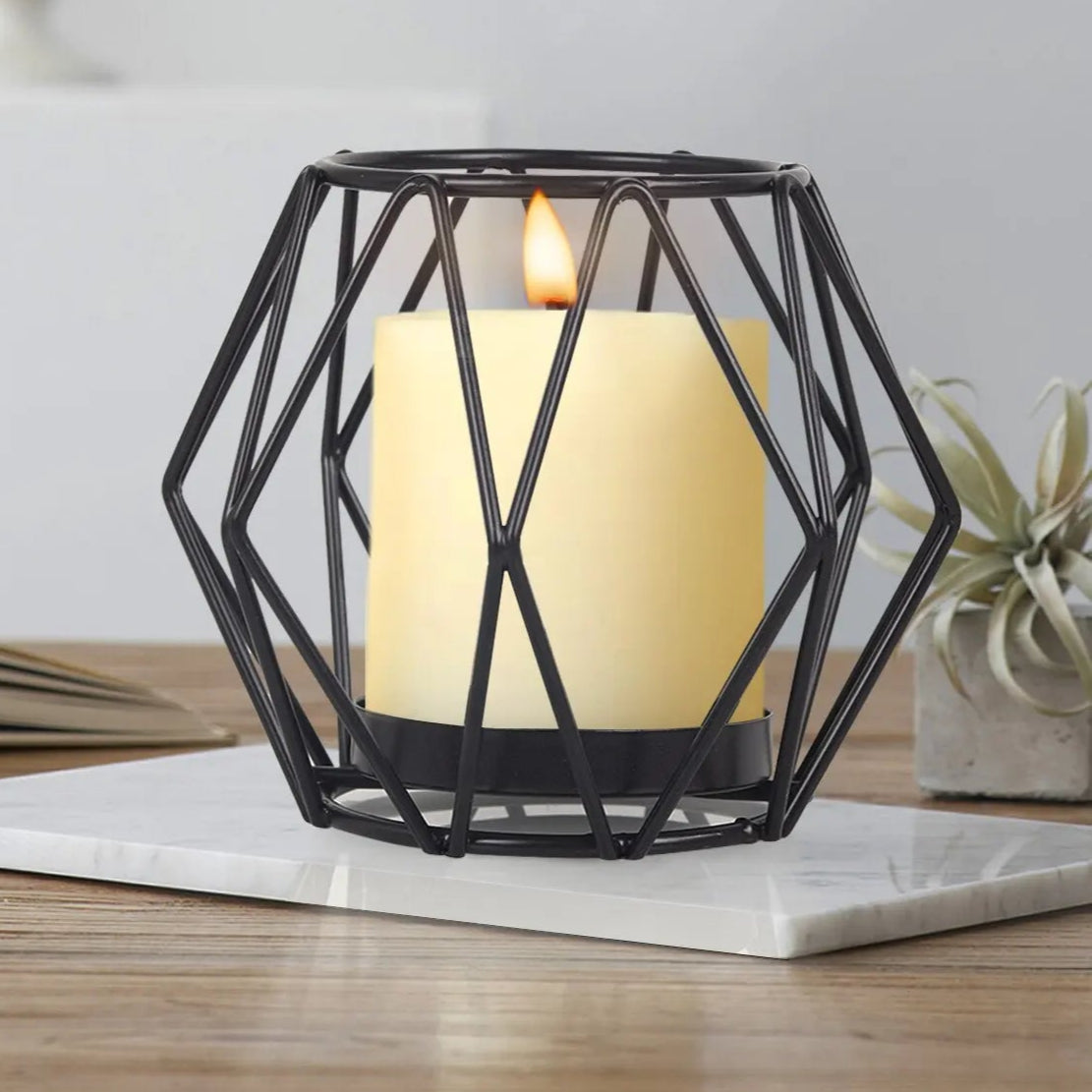 petit bougeoir noir géométrique - Esprit Chandelier