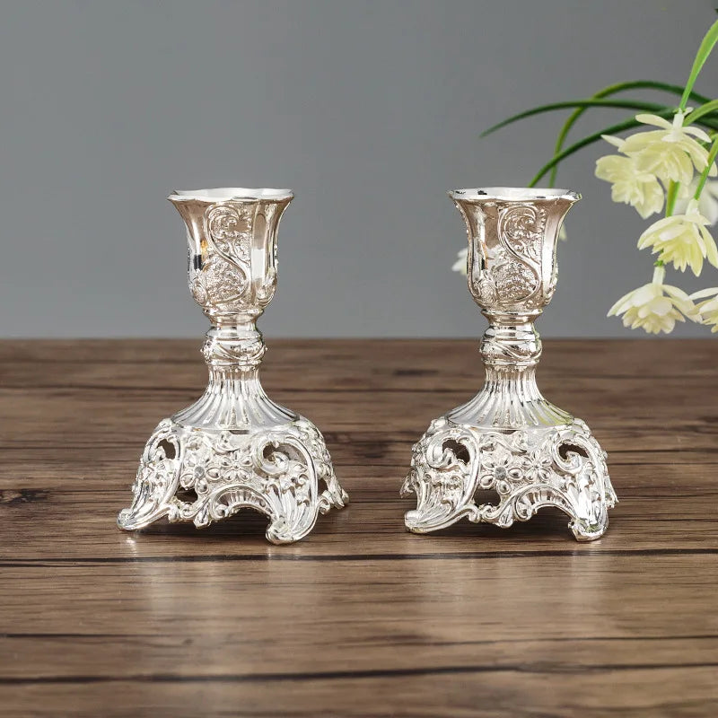 petit bougeoirs ancien pied ornement argent - Esprit Chandelier