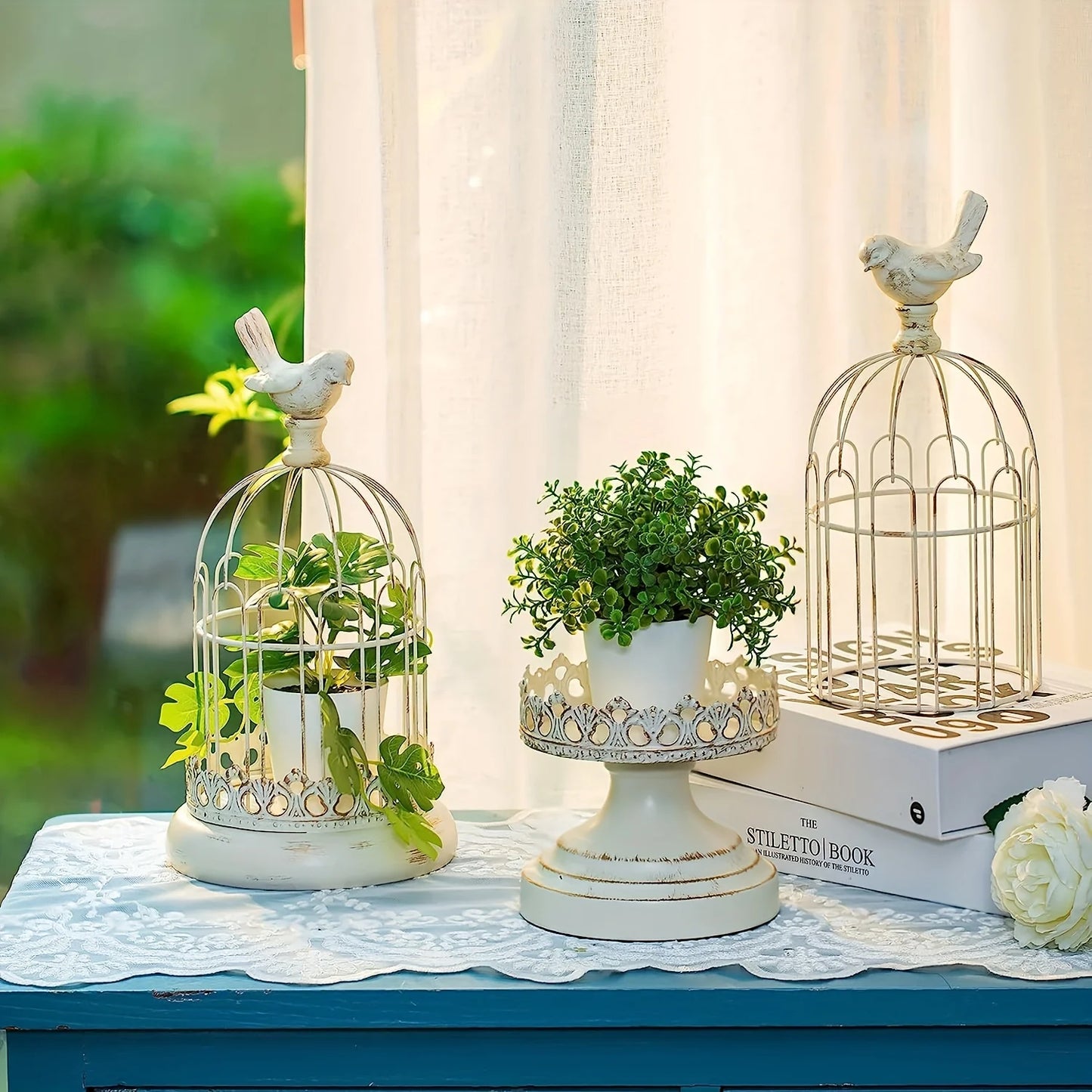 photophore cage oiseau blanc - esprit Chandelier