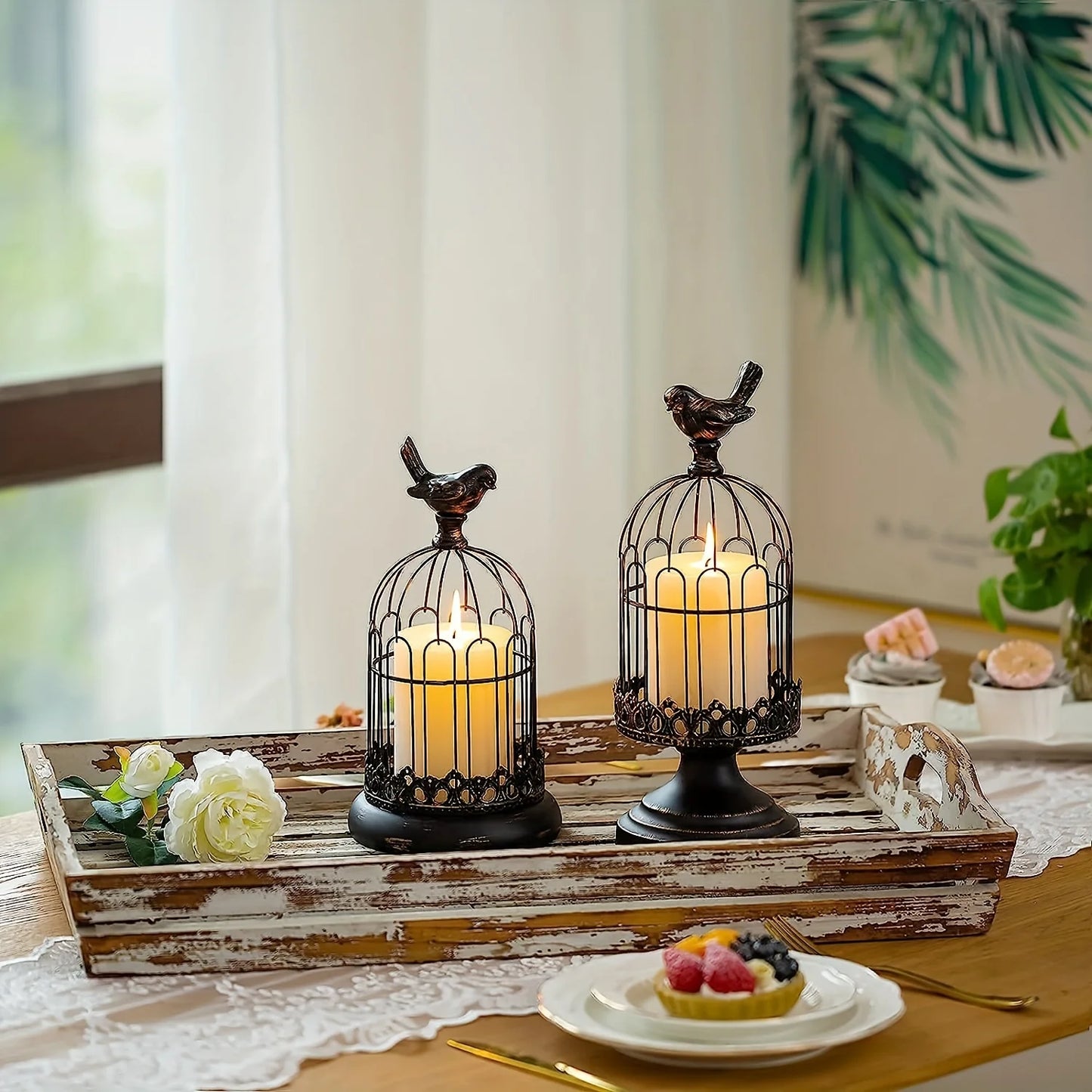 photophore cage oiseau noir - Esprit Chandelier