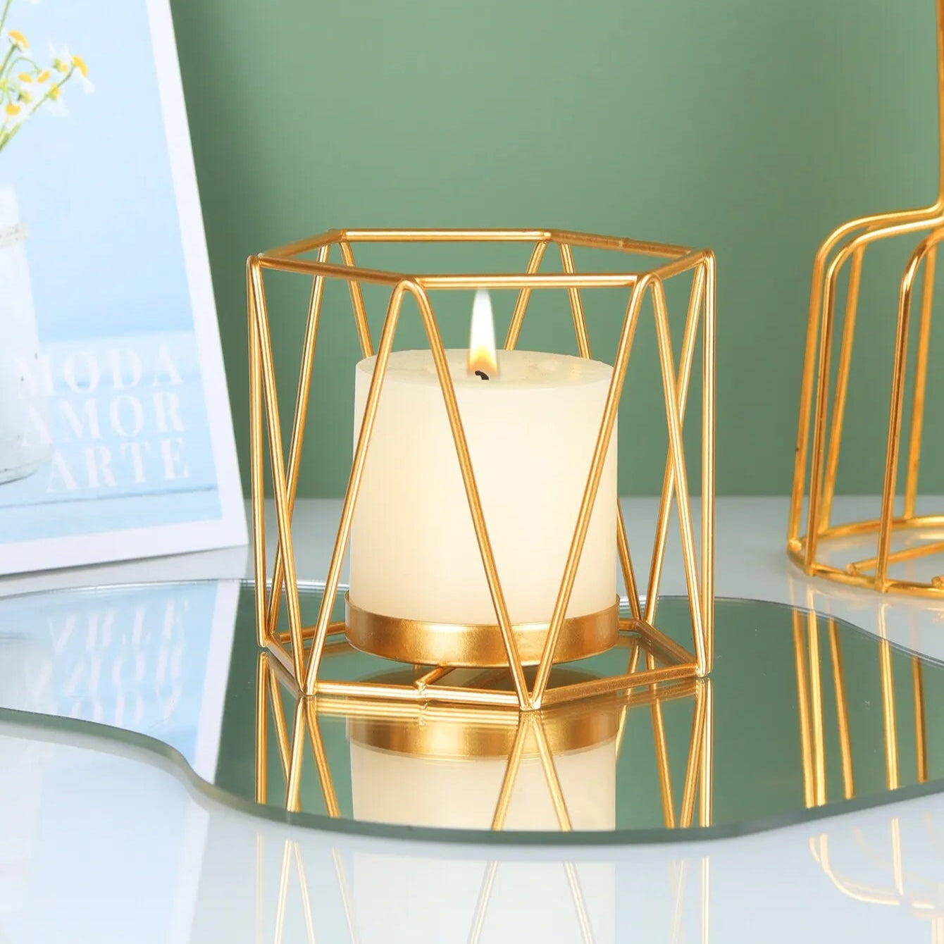 photophore hexagonal dore - Esprit Chandelier