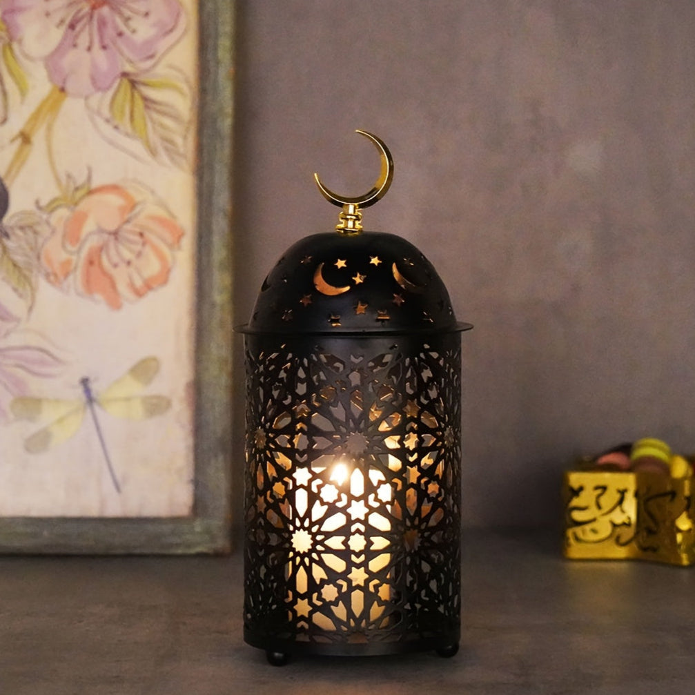 photophore marocain noir lune doree - Esprit Chandelier
