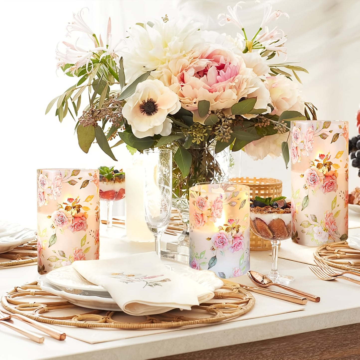 photophore roses led verre - Esprit Chandelier