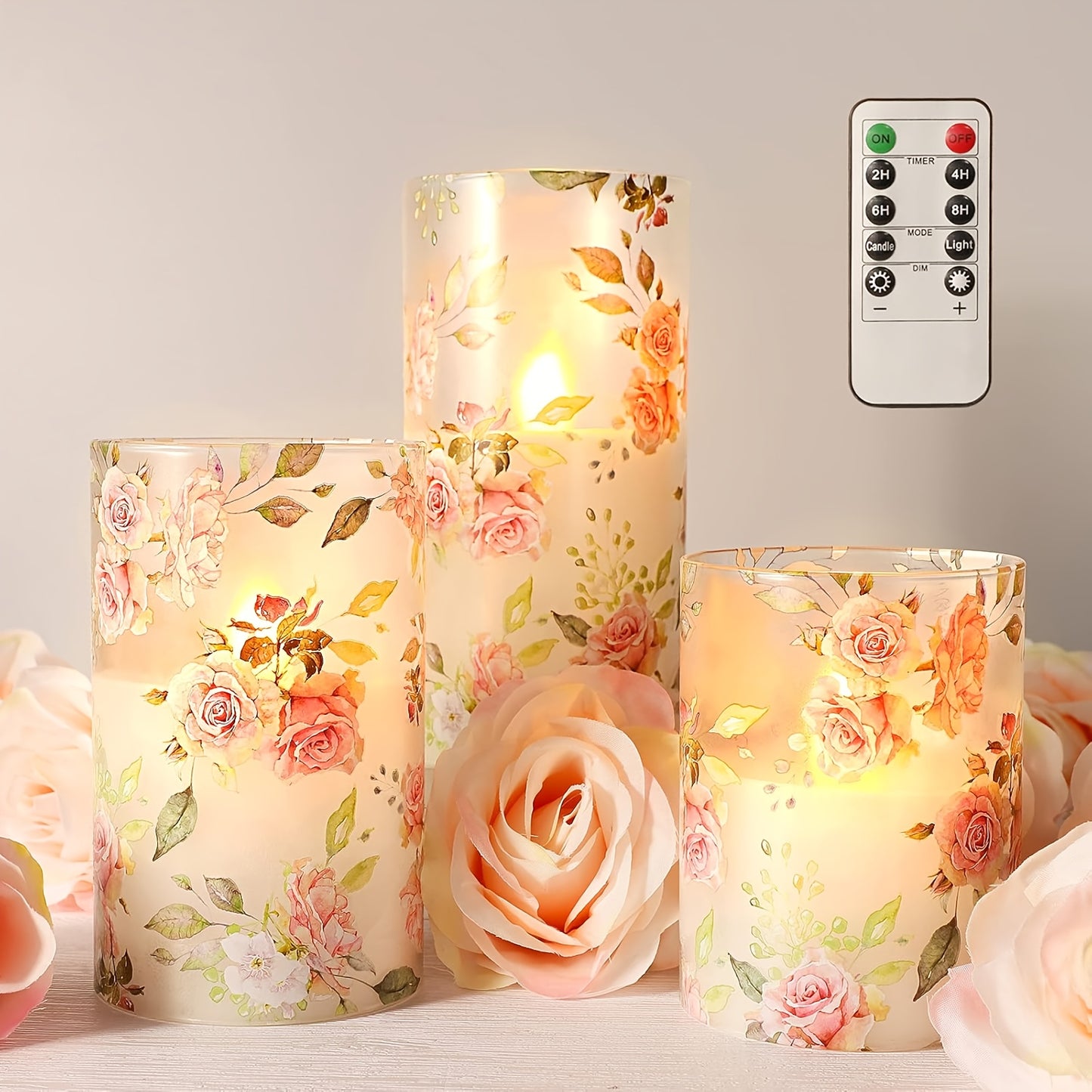 photophore roses led verre romantique - Esprit Chandelier