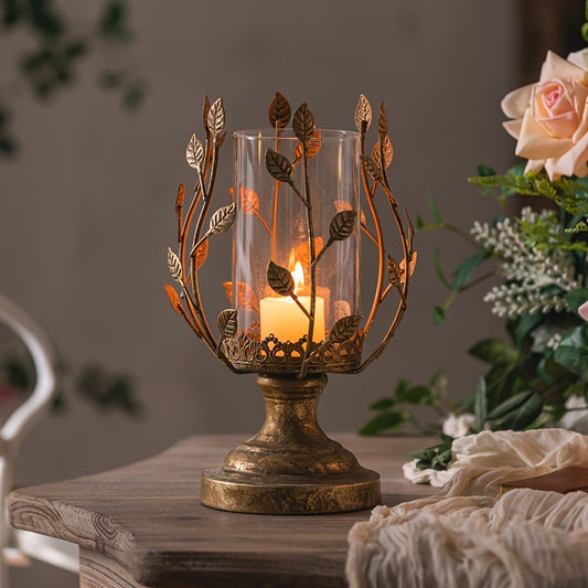 photophore verre floral pied dore - Esprit Chandelier