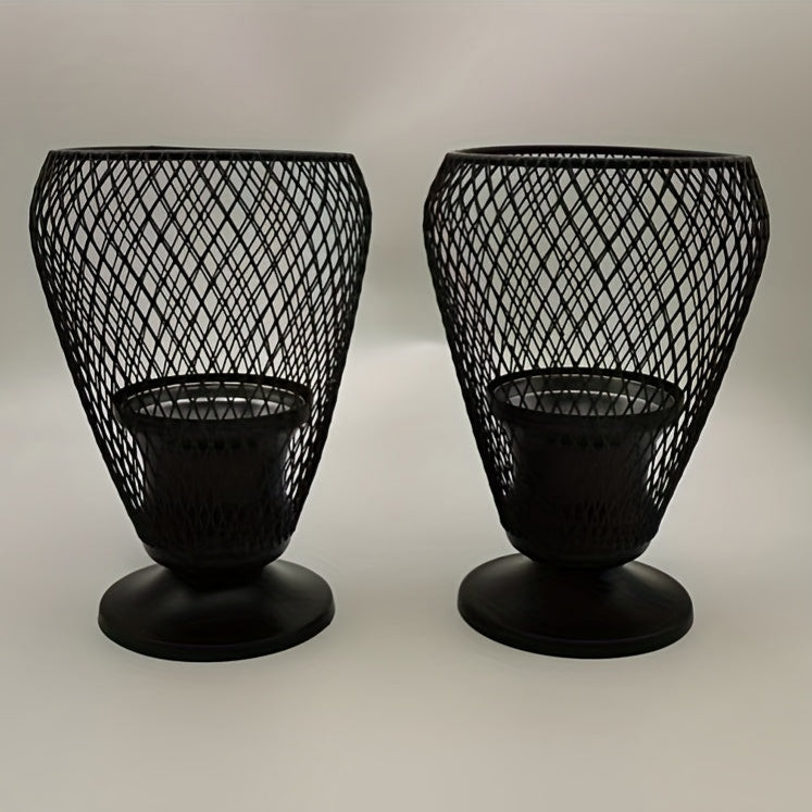 photophores noirs panier métal - Esprit Chandelier