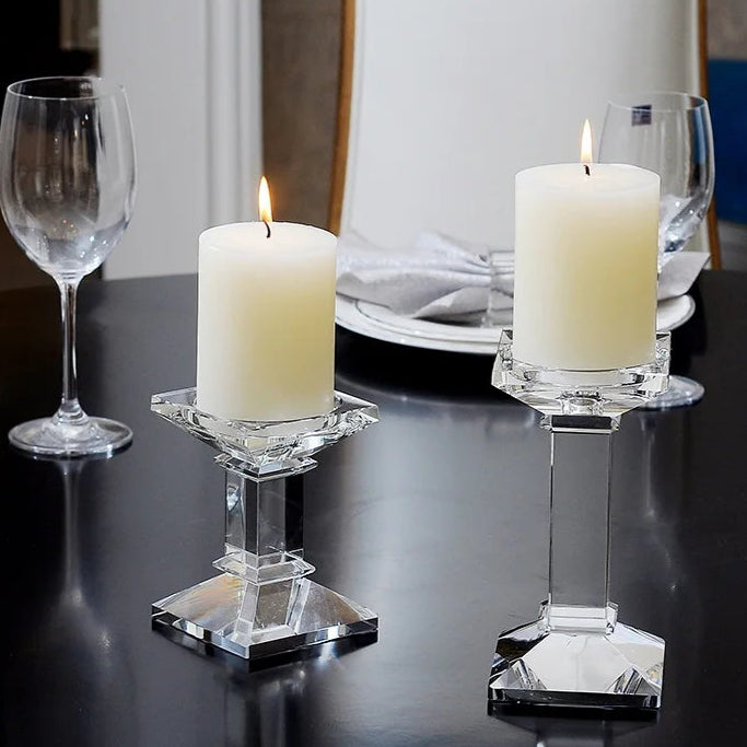 porte bougie cristal pied carre