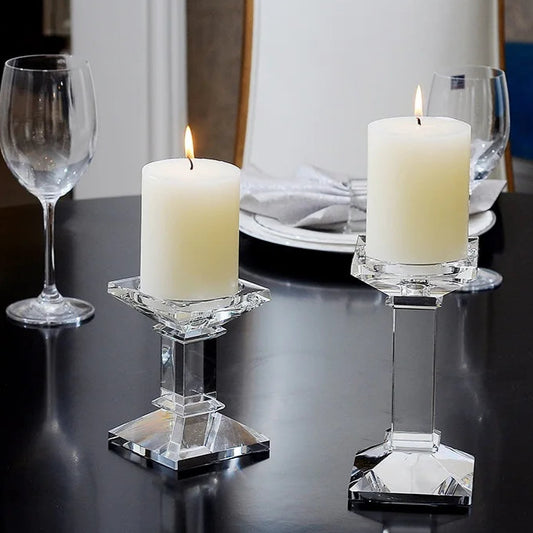 porte bougie cristal pied carre - Esprit Chandelier