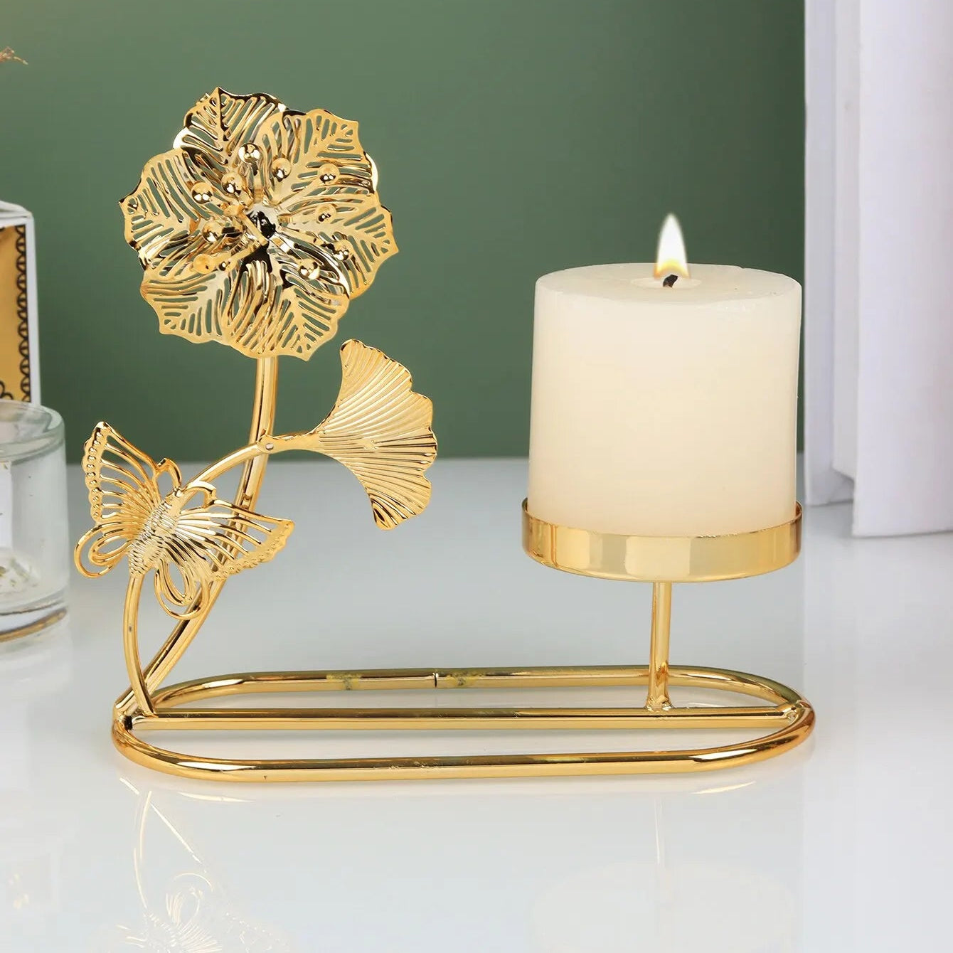 porte bougie metal dore fleur - Esprit Chandelier