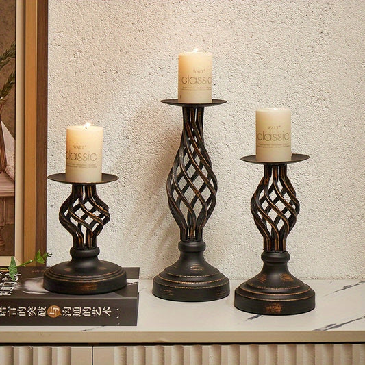 porte bougies noirs fer torsade - Esprit Chandelier