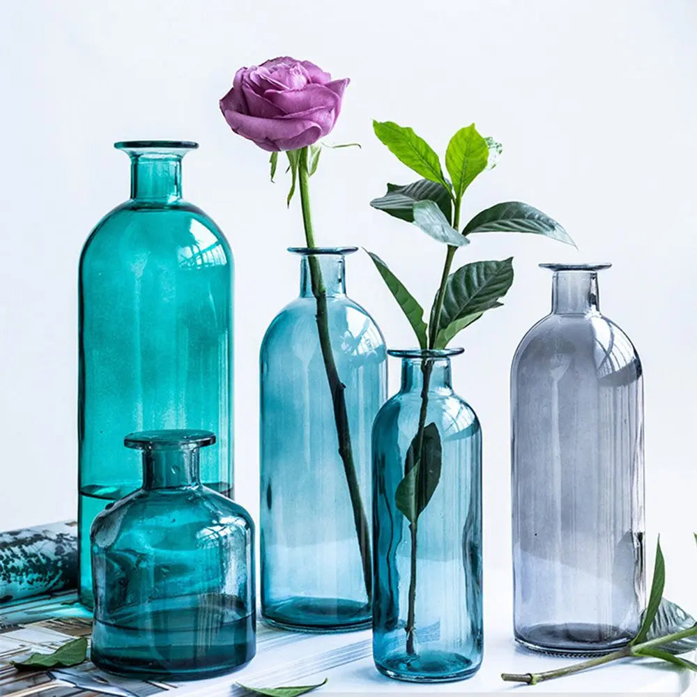 soliflores verre bleus gris