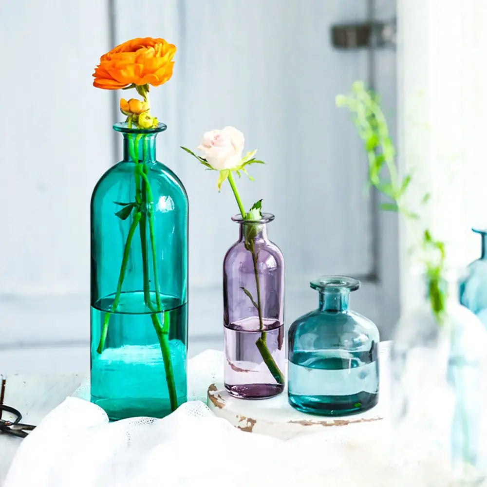 soliflores verre bouteilles bleu