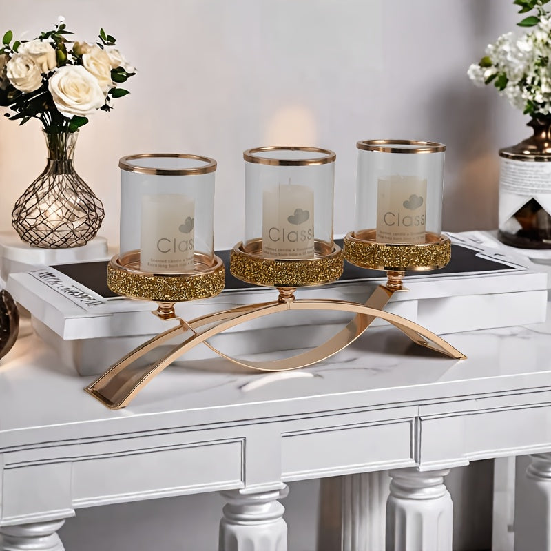 verre dore photophore 3 bougies - Esprit Chandelier