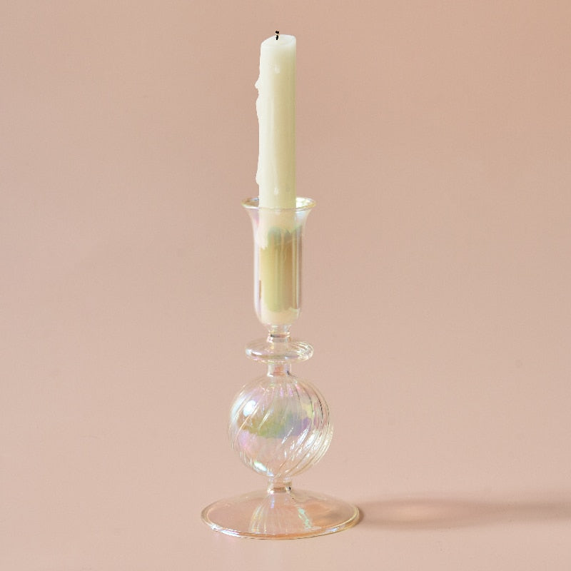 Bougeoir Bougie Verre Irisé bulle - Esprit Chandelier