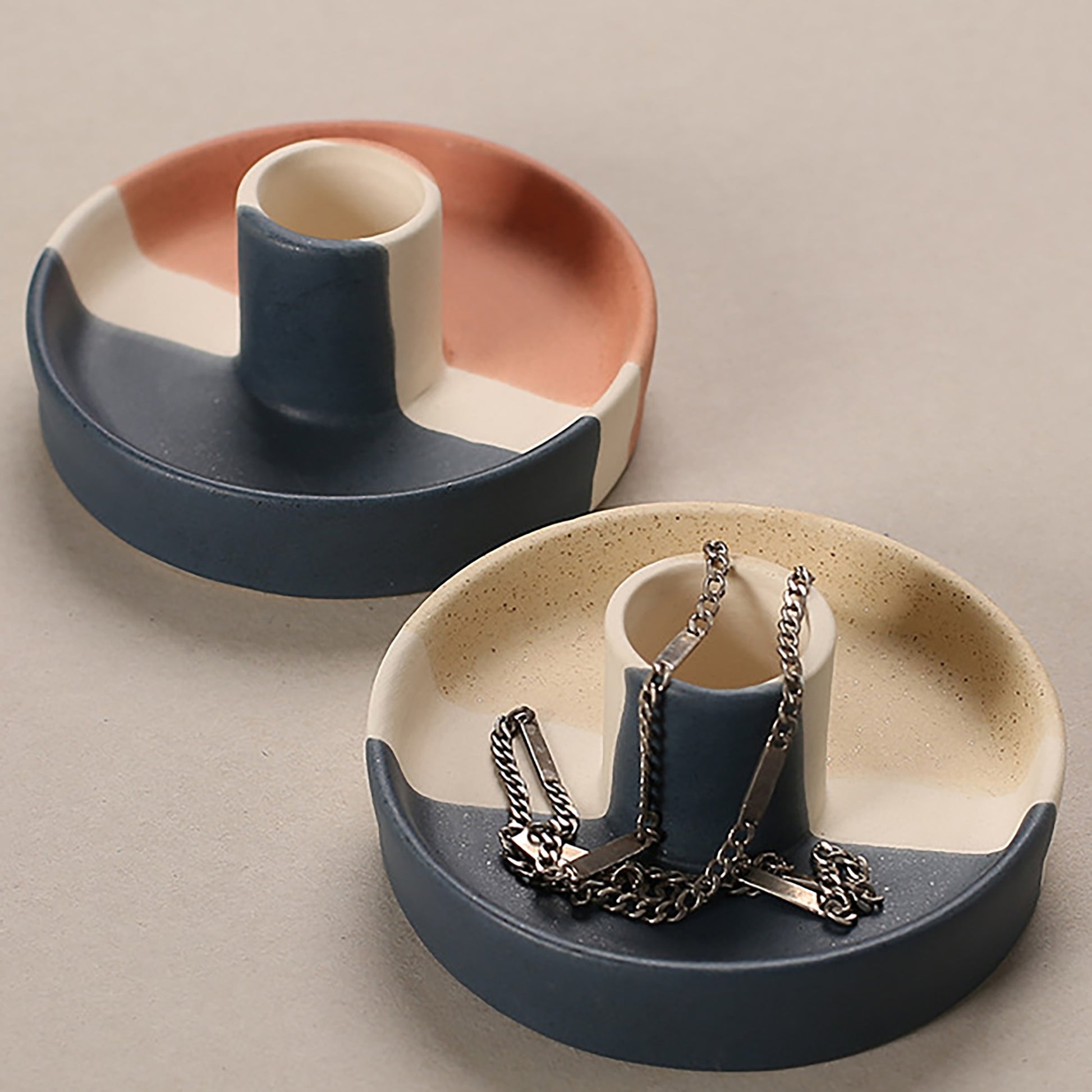 Bougeoir Céramique tricolore bleu - Esprit Chandelier