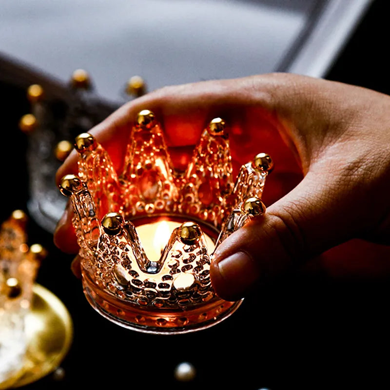 Bougeoir Cristal Couronne Dorée-Esprit Chandelier