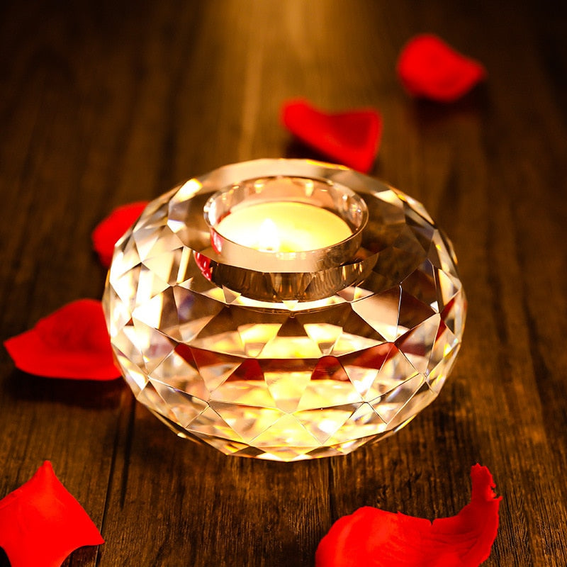 Bougeoir Cristal Rond Ambre - Esprit Chandelier