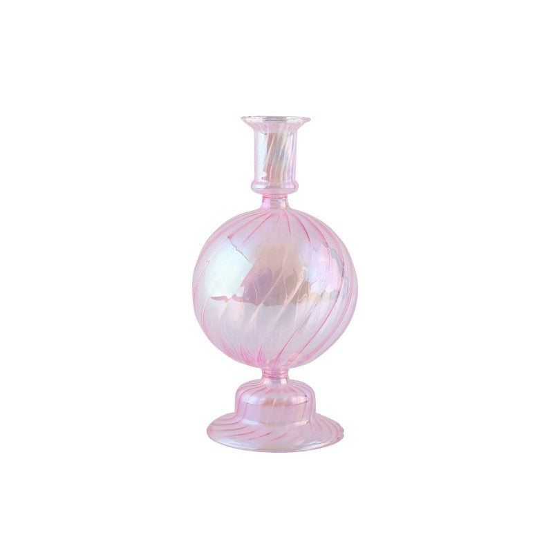Bougeoir verre irise Rose -Esprit Chandelier