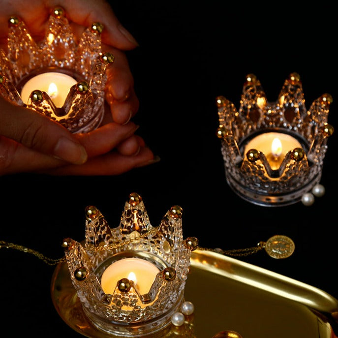 Décor Bougeoir Cristal Couronne Dorée - Esprit Chandelier