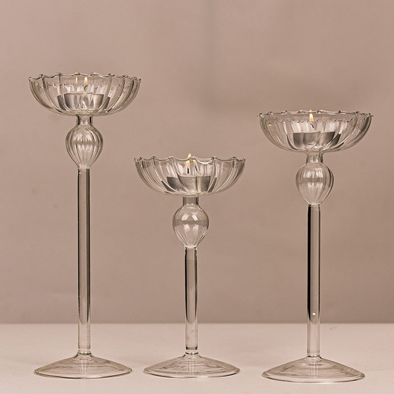 Bougeoirs Verre à pied Champagne - Esprit Chandelier