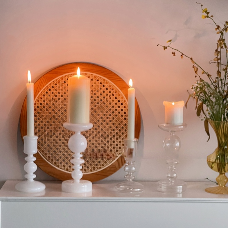 Déco Bougeoir Verre Blanc - Esprit Chandelier